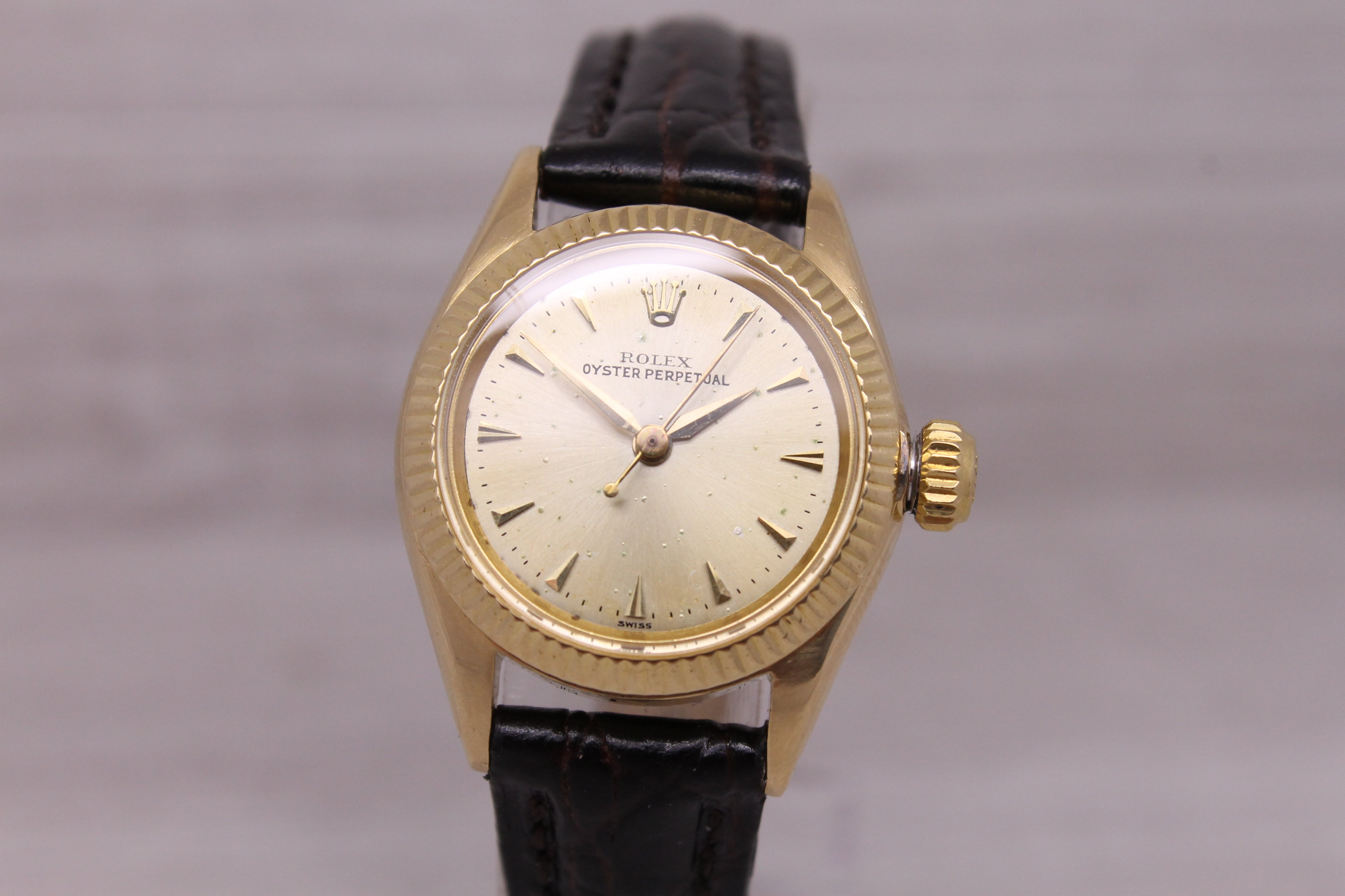 Rosy Brown Vintage c.1960 Rolex 6619 Ladies 24.5mm 18k Yellow Gold Automatic Watch Serviced