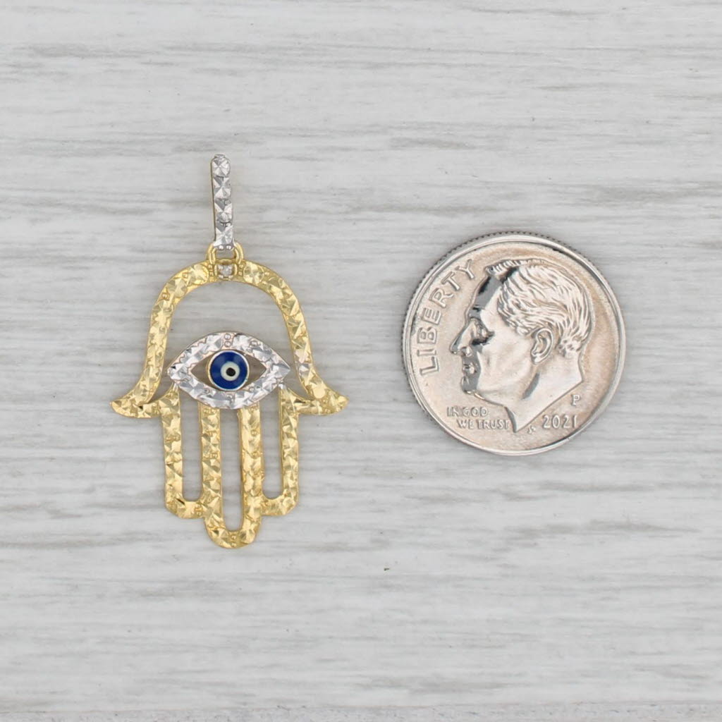 Gray Hamsa Hand Pendant 18k White Yellow Gold Glass All Seeing Eye Tallisman