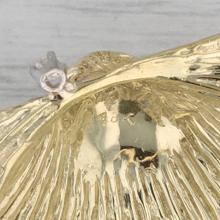 Tan Seashell Brooch 18k Yellow Gold Diamond Accent Nautical Shell Pin