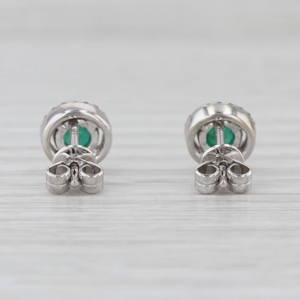 0.39ctw Emerald Diamond Halo Stud Earrings 14k White Gold Studs