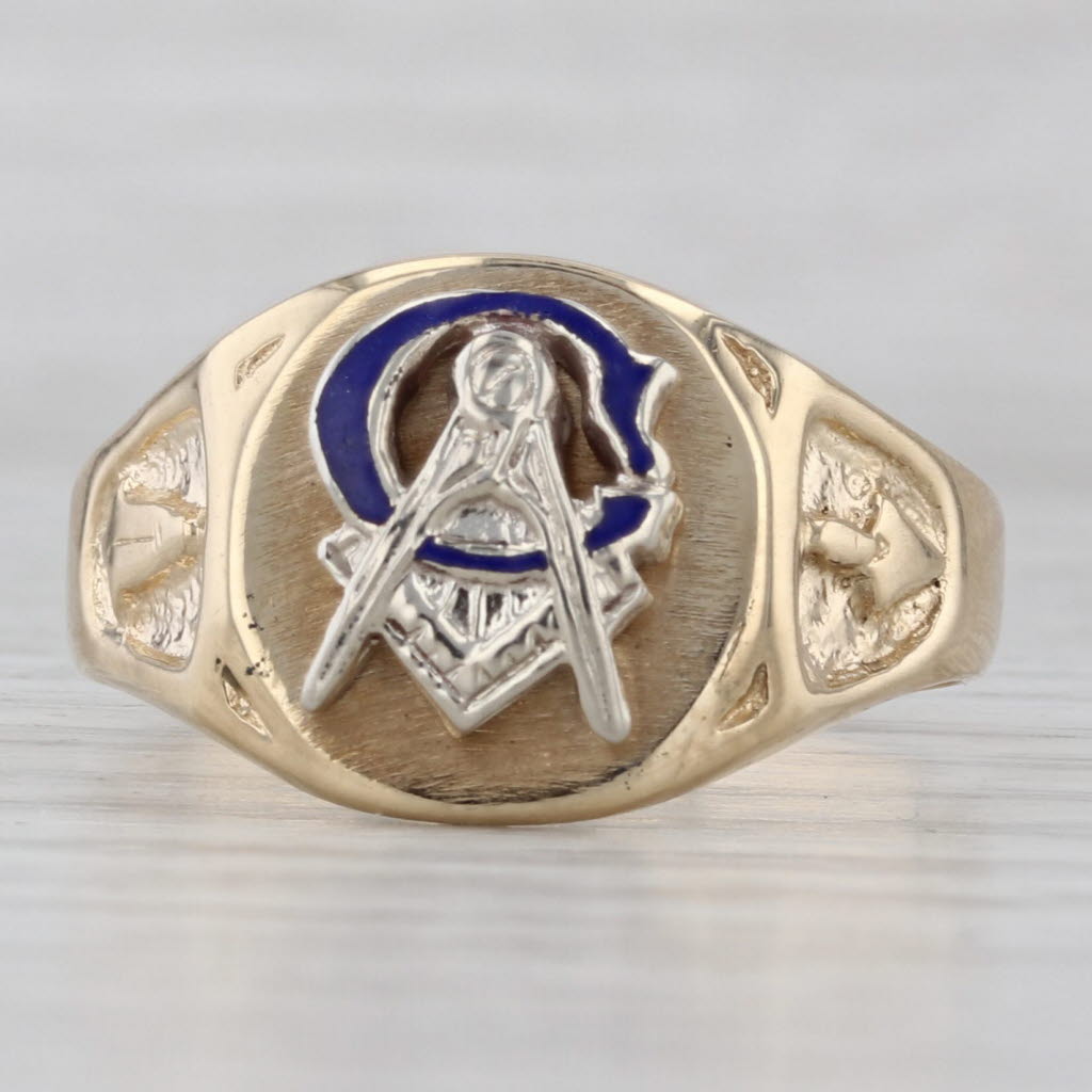 Gray Vintage Masonic Blue Lodge Ring 10k Gold Signet Size 11.25 Men's Signet