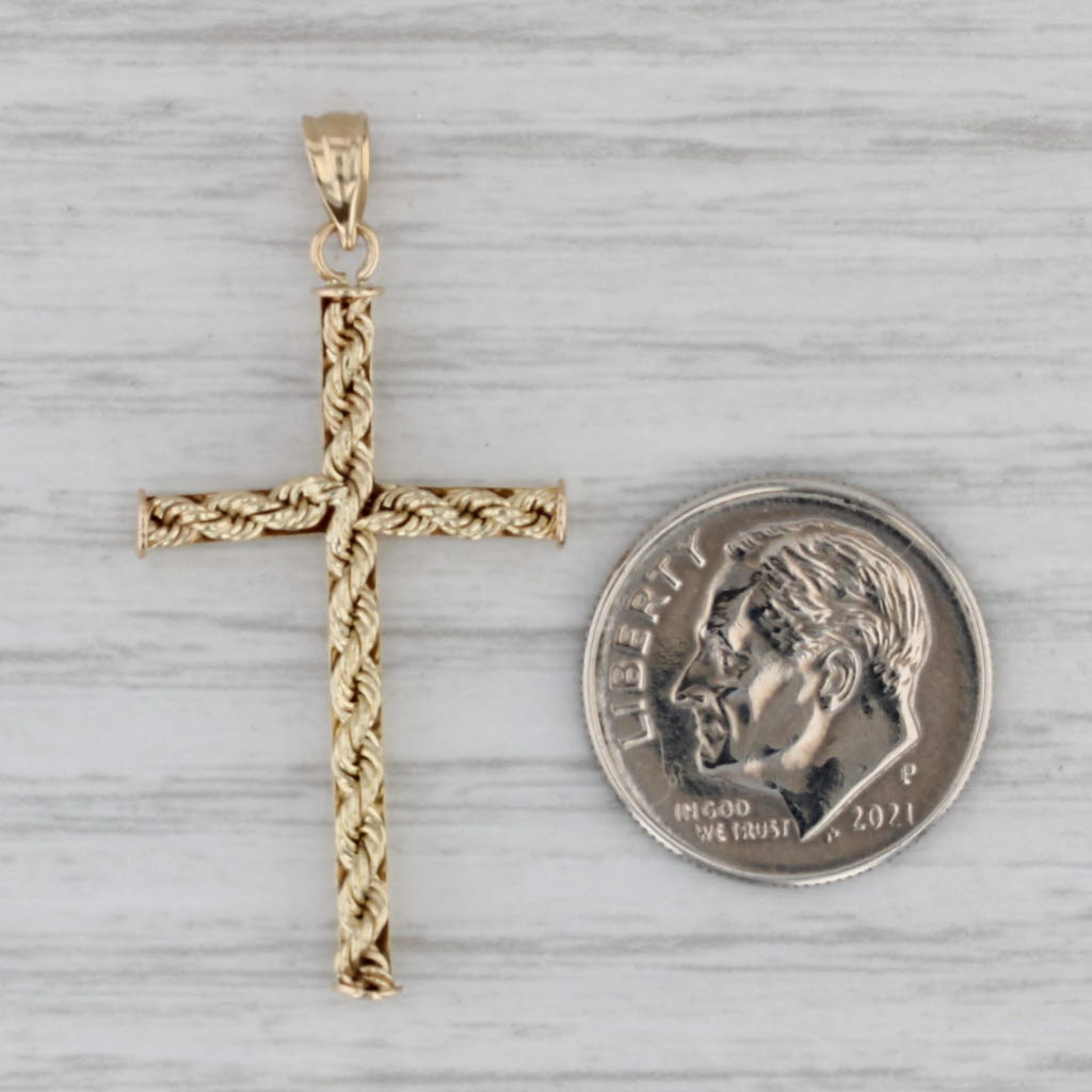 Gray Reversible Rope Nail Cross Pendant 14k Yellow Gold