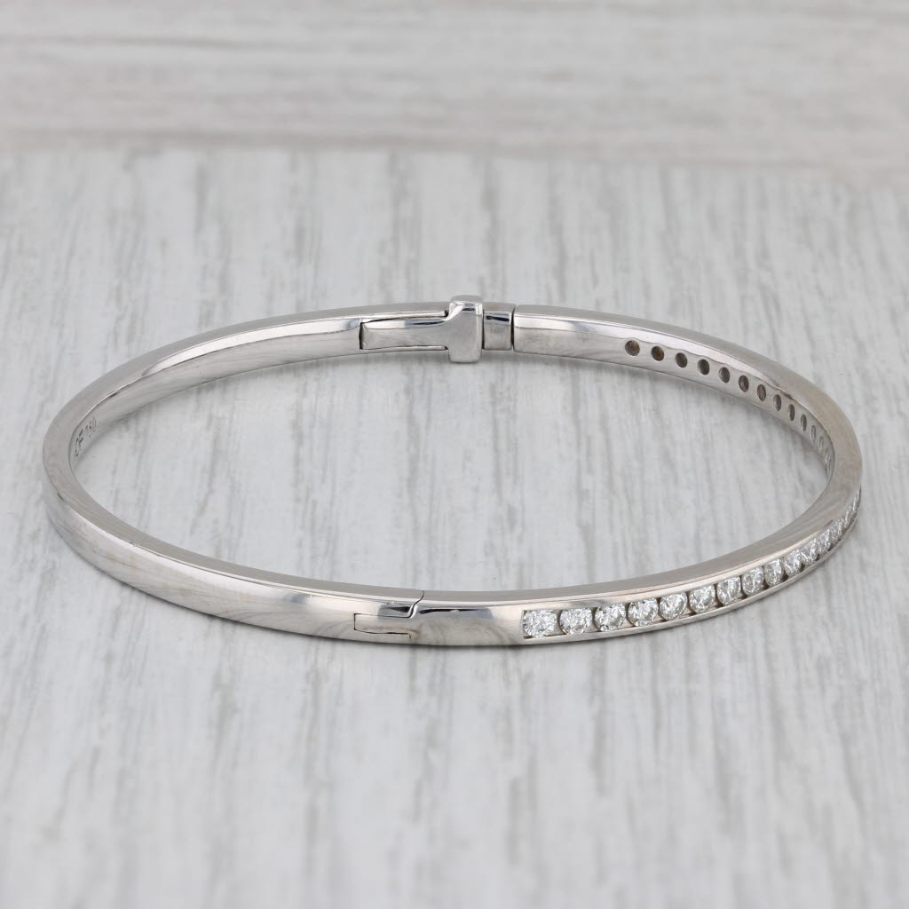 Gray 1.05ctw Diamond Bangle Bracelet 18k White Gold 6.5" Hinged Hearts on Fire