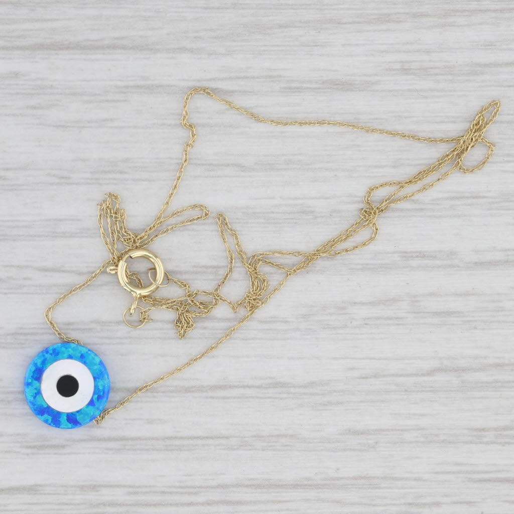 New All Seeing Eye Pendant Necklace 14k Gold Onyx Mother of Pearl 17.25"