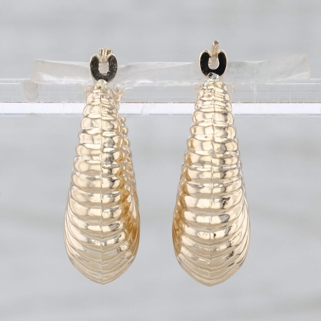 Beveled Croissant Hoop Earrings 14k Yellow Gold Snap Top Post Round Hoops
