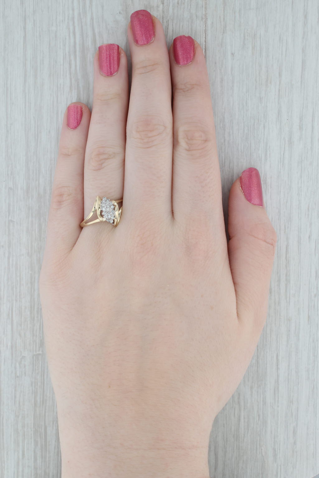 Gray 0.20ctw Diamond Cluster Bypass Ring 10k Yellow Gold Size 11.75