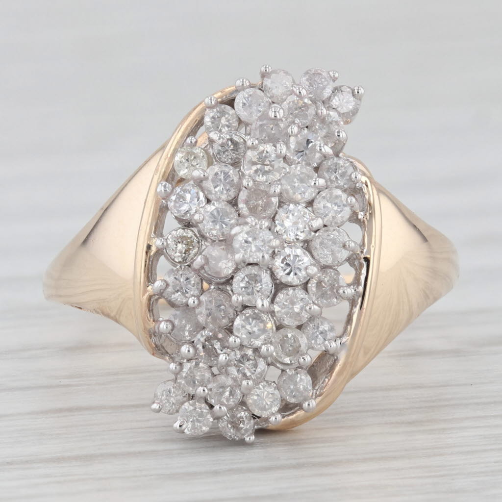 Light Gray 0.80ctw Diamond Cluster Ring 14k Yellow Gold Size 8