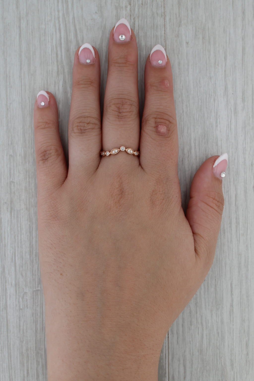 0.25ctw Contoured Diamond Ring 14k Rose Gold Stackable Wedding Band Guard Sz 8.5