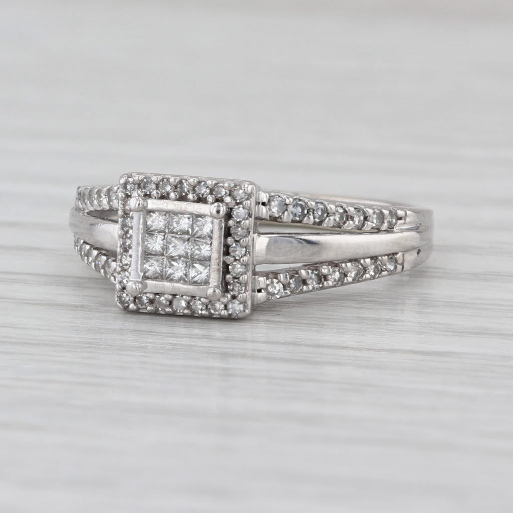 0.39ctw Diamond Halo Engagement Ring 10k White Gold Size 7