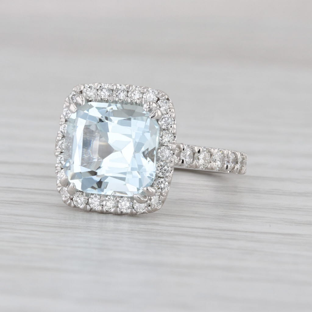 4.59ctw Aquamarine Diamond Halo Ring 14k White Gold Size 5.25 Engagement