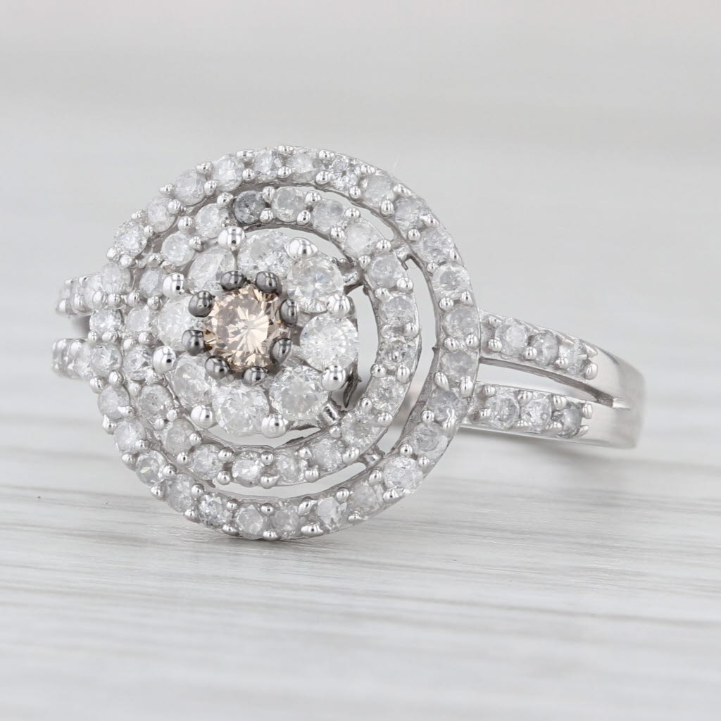 1.26ctw Diamond Halo Engagement Ring 10k White Gold Size 7 Champagne Center