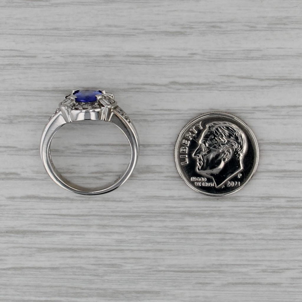1.42ctw Oval Tanzanite Diamond Halo Ring 14k White Gold Size 6 Engagement