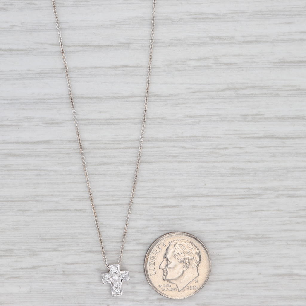 Light Gray 0.12ctw Diamond Small Cross Pendant Necklace 18k White Gold 16.25" Rope Chain