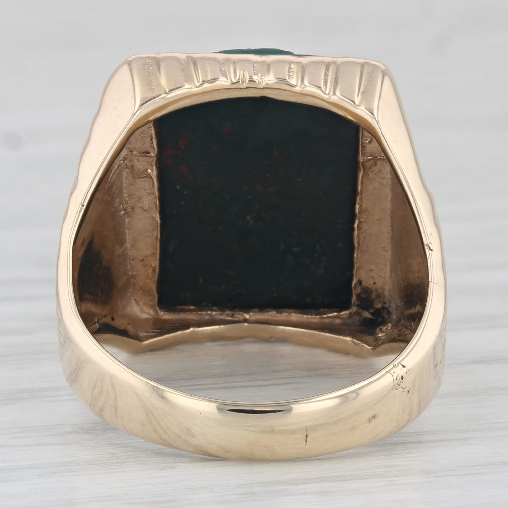 Light Gray Vintage Bloodstone Carved Soldier Cameo Ring 10k Yellow Gold Size 8.5