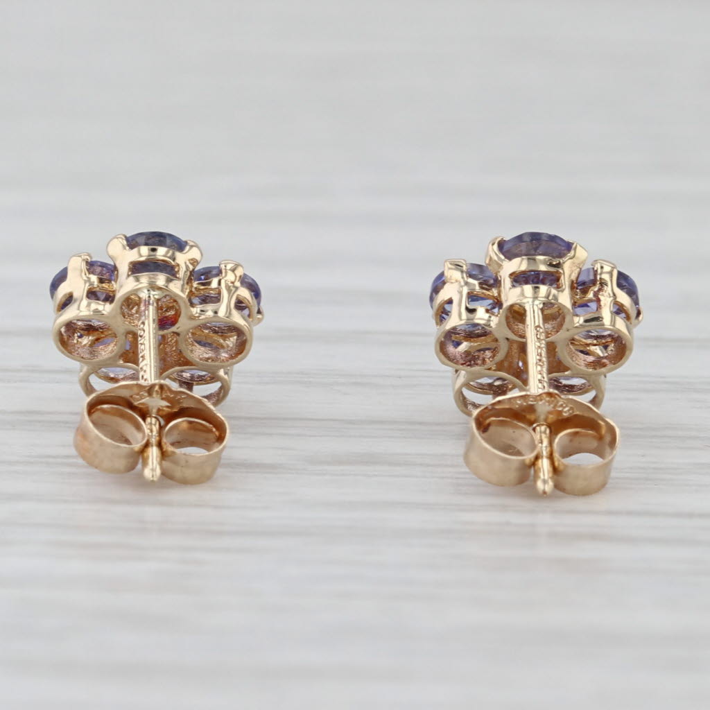 1.20ctw Tanzanite Flower Stud Earrings 14k Yellow Gold Floral Studs