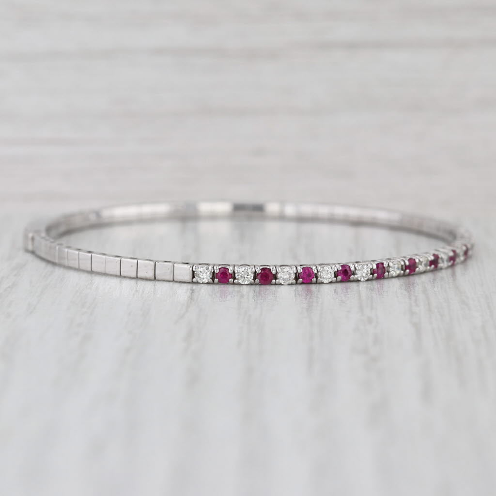 1.25ctw Diamond Ruby Flexible Bangle Tennis Bracelet 14k White Gold 6.75"