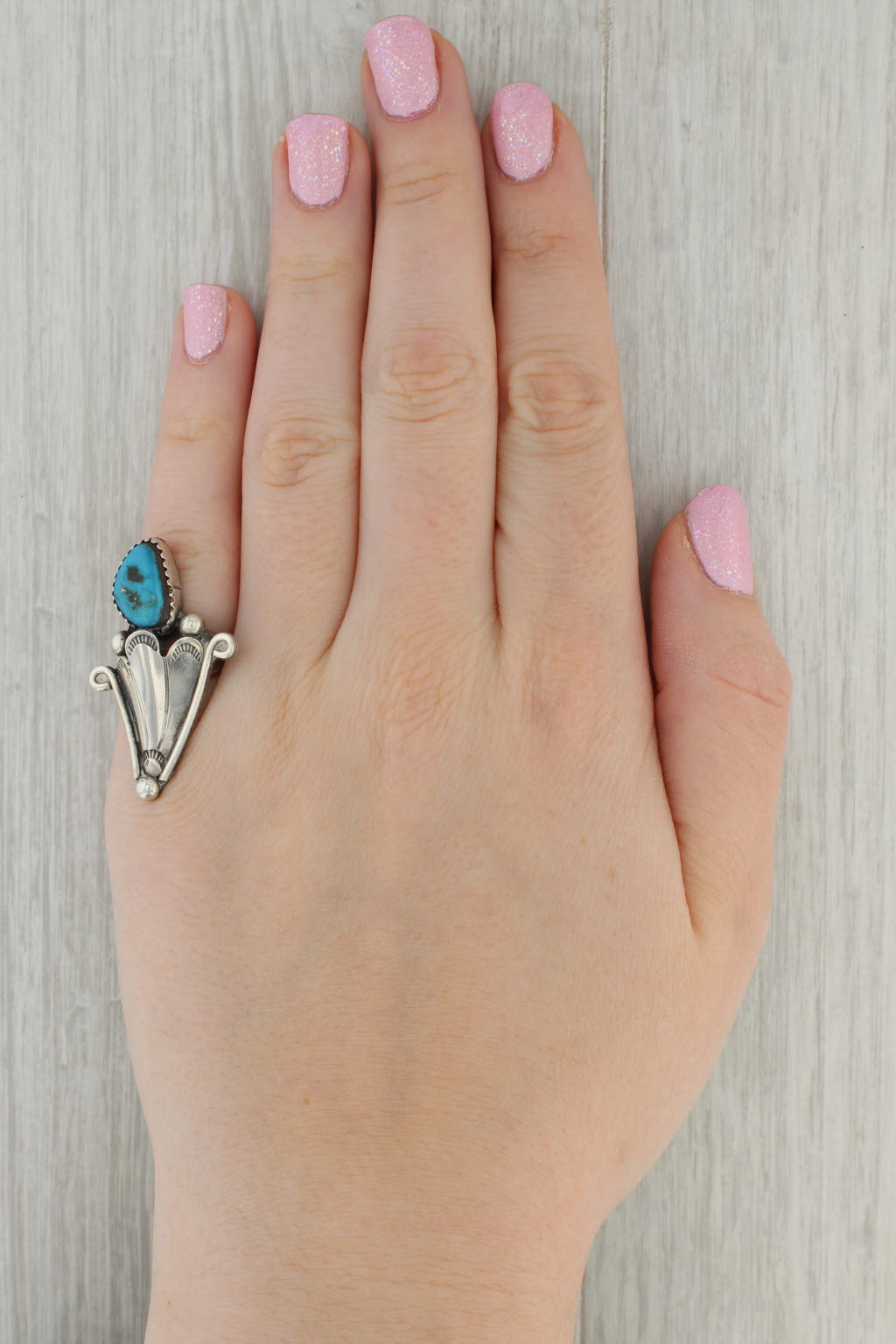 Tan Vintage Native American Turquoise Statement Ring Sterling Silver Size 5.25