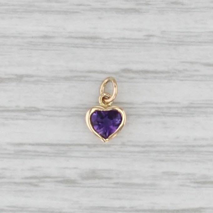 0.40ct Amethyst Small Heart Charm 14k Yellow Gold February Birthstone Pendant