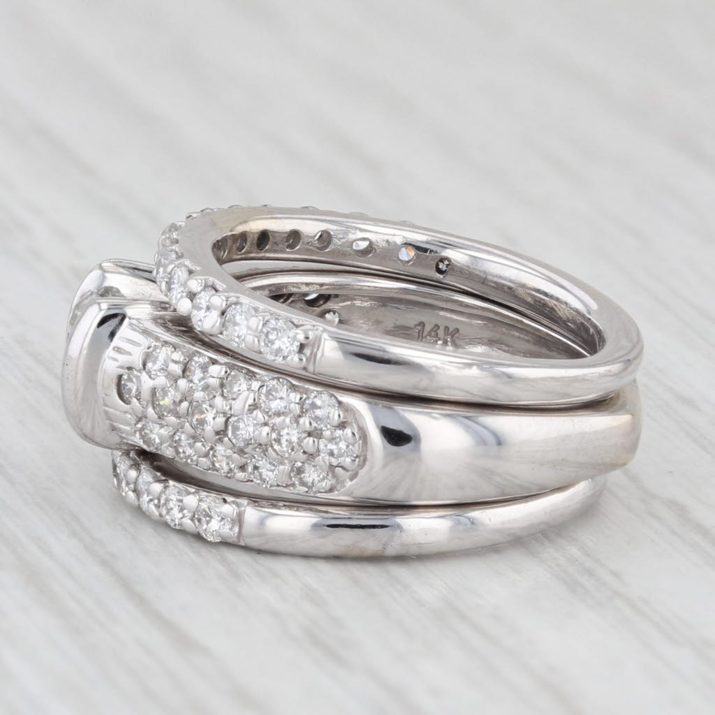 Light Gray 1.34ctw Diamond Engagement Ring 2 Wedding Band Bridal Set 14k White Gold Sz 4.75