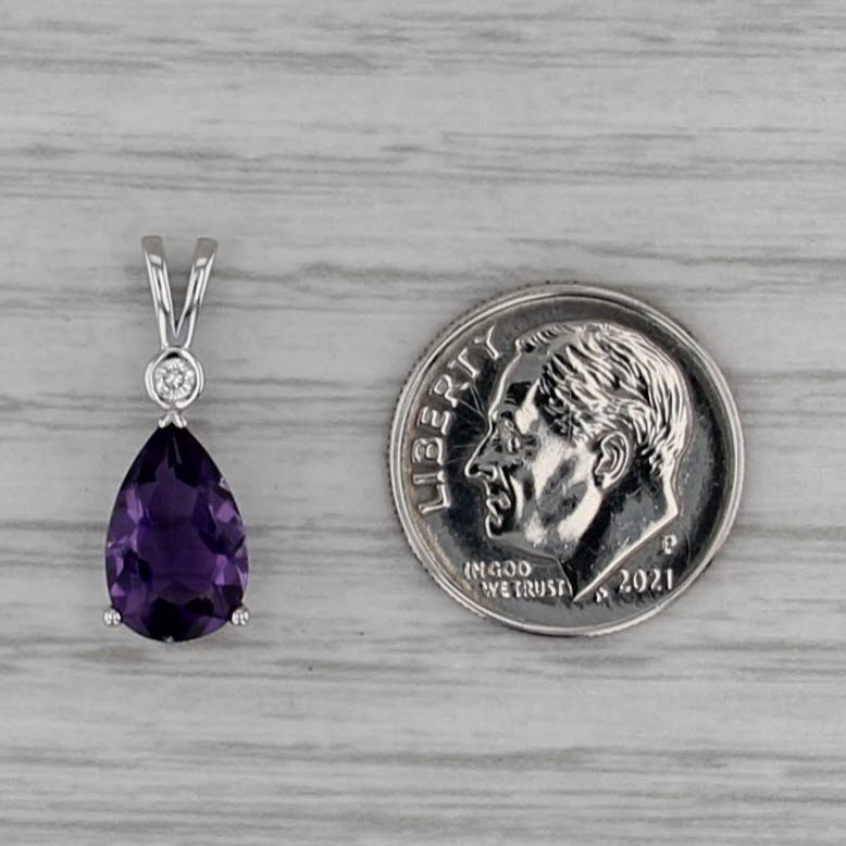 1.78ctw Pear Amethyst Diamond Teardrop Pendant 14k White Gold