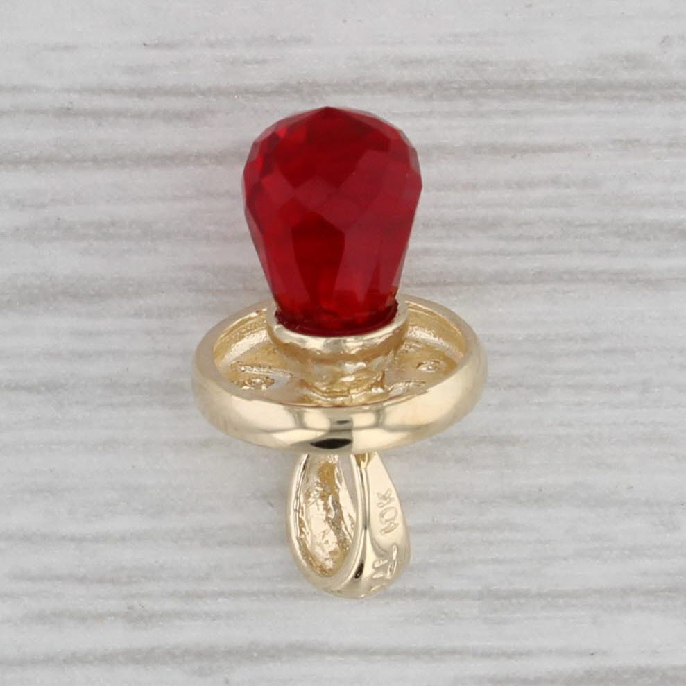 Gray Baby Pacifier Charm Red Glass Briolette 10k Yellow Gold Pendant