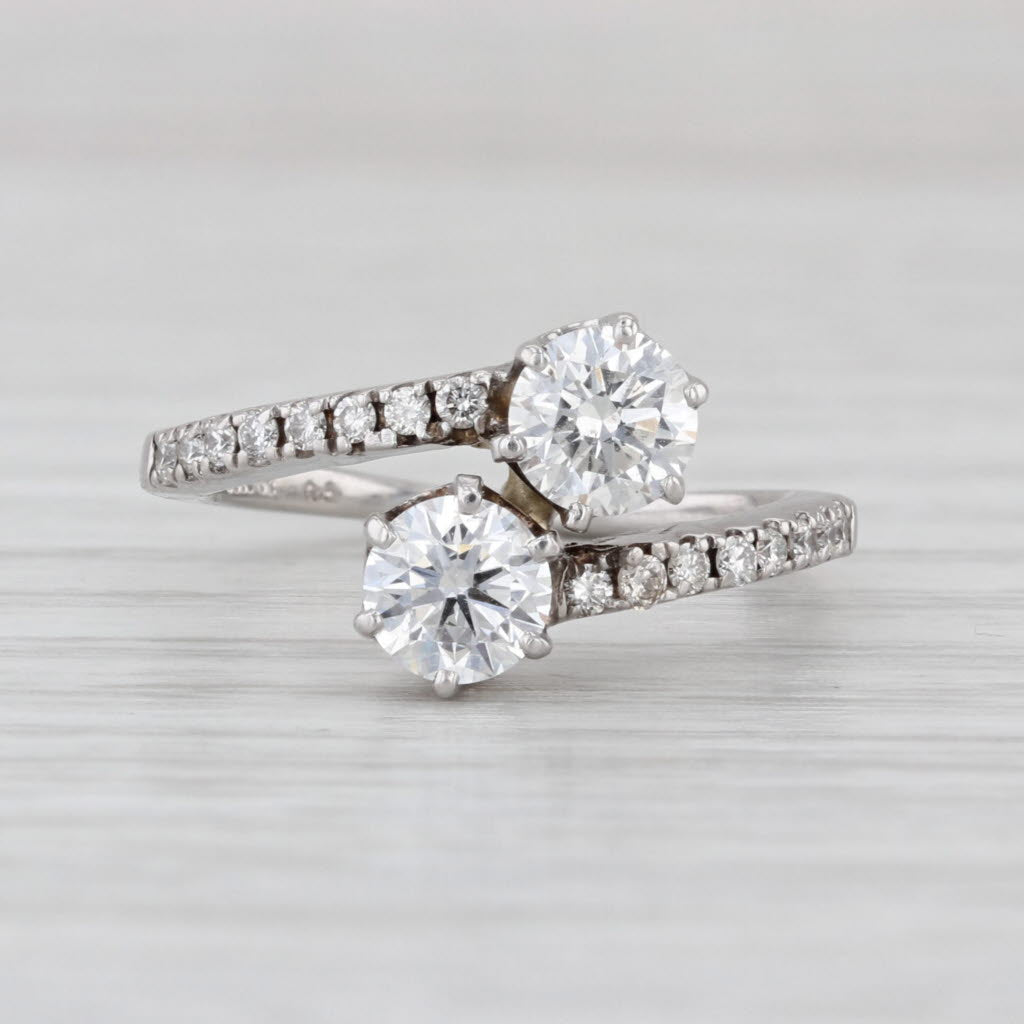 1.15ctw Diamond Bypass Ring 14k White Gold Wedding Anniversary Size 5.5