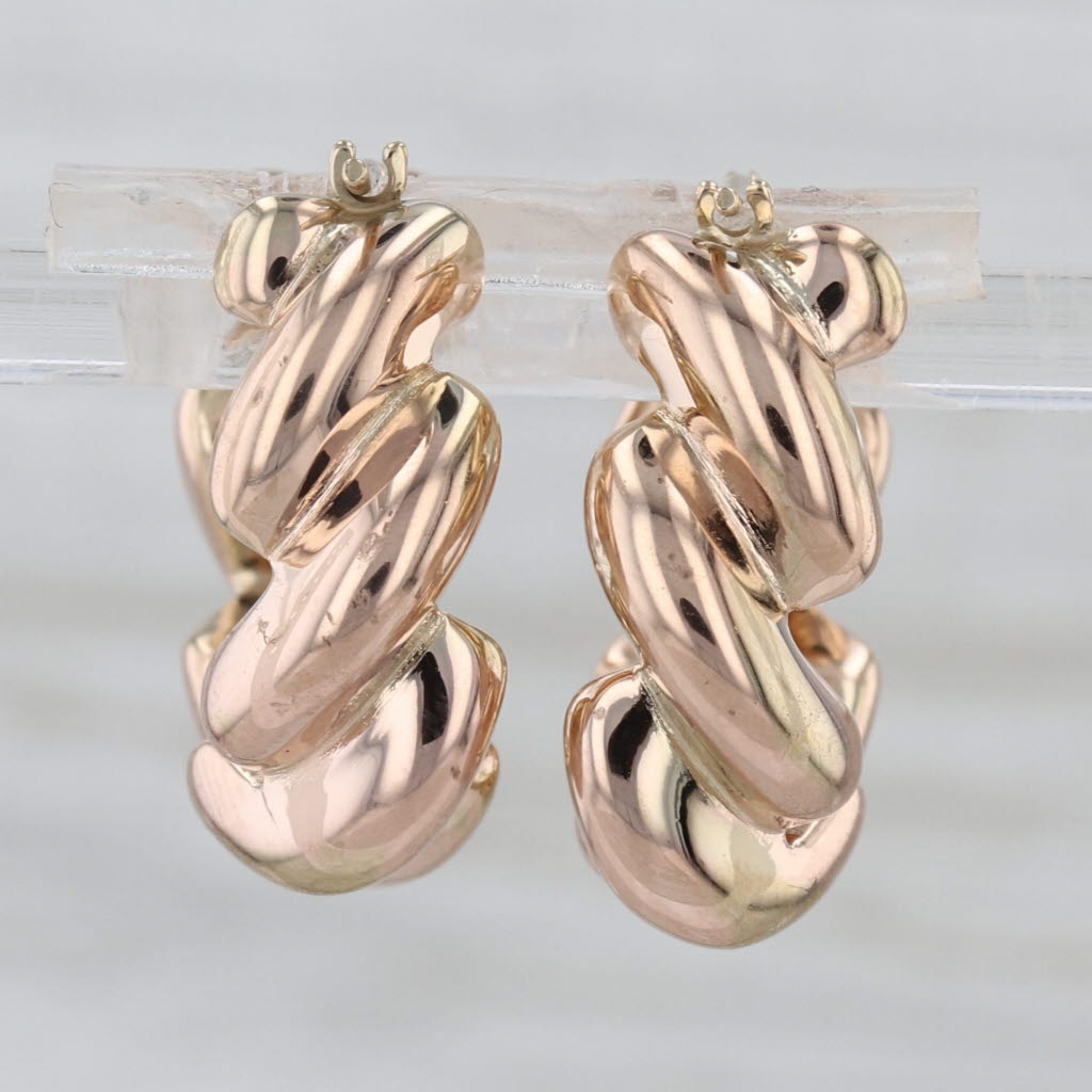 Beveled Hoop Earrings 14k Rose Gold Snap Top Round Hoops