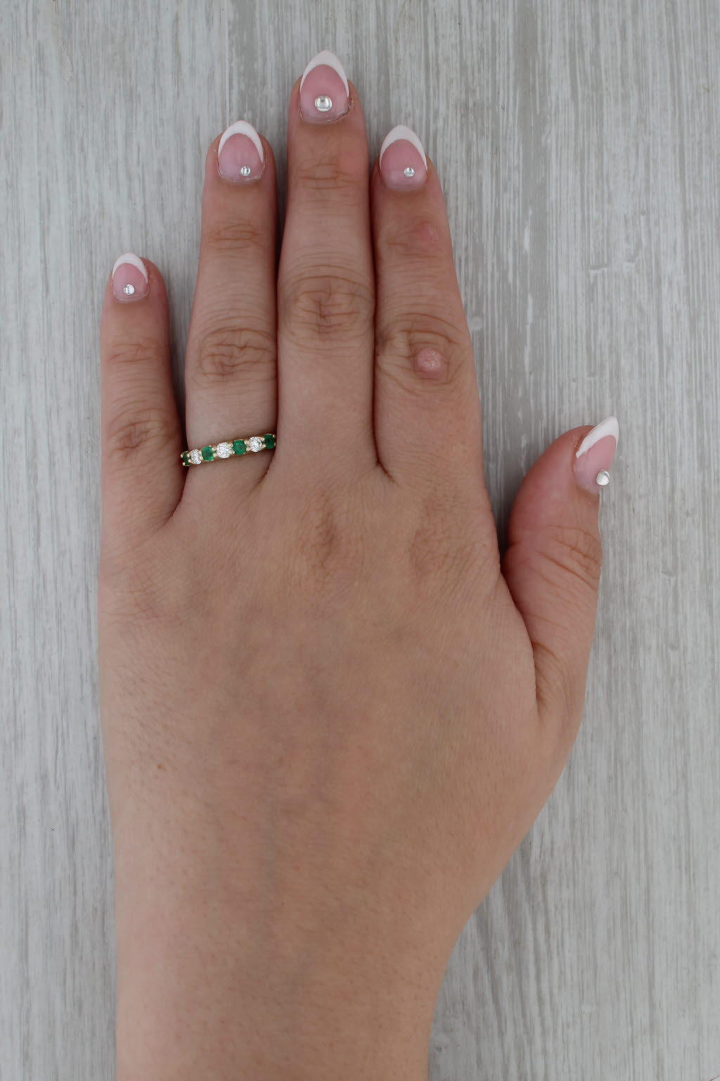 Effy 0.56ctw Emerald Diamond Stackable Ring 14k Yellow Gold Wedding Band Sz 7.25