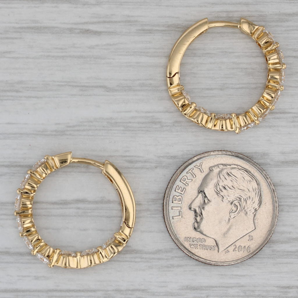 Gray New 1.52ctw Diamond Inside Out Hoop Earrings 18k Yellow Gold Hinged Snap Top