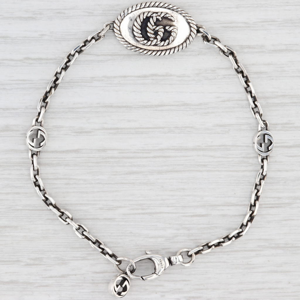 Light Gray Gucci Marmont Torchon Cable Chain Bracelet Sterling Silver 7.5"