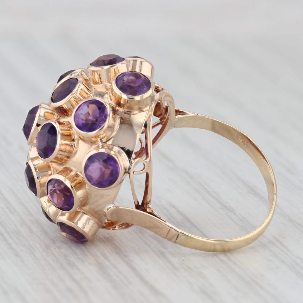 Light Gray 4.37ctw Amethyst Cluster Sputnik Ring 14k Yellow Gold Size 6.5 Cocktail