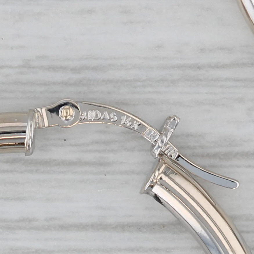 Gray 14k White Gold Etched Lightweight Hoop Earrings Round Snap Top Hoops