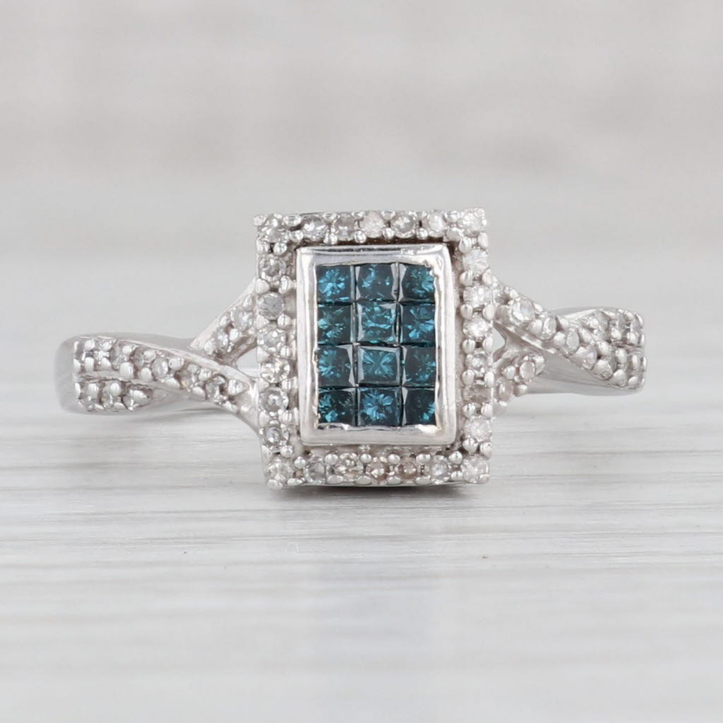 Light Gray 0.44ctw Princess Blue White Diamond Halo Ring 10k White Gold Sz 9.25 Engagement