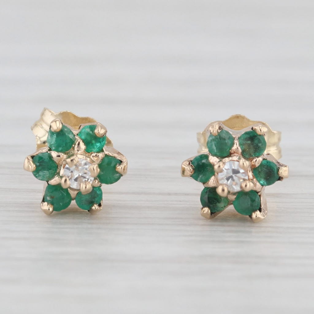Light Gray 0.28ctw Emerald Diamond Flower Stud Earrings 10k Yellow Gold