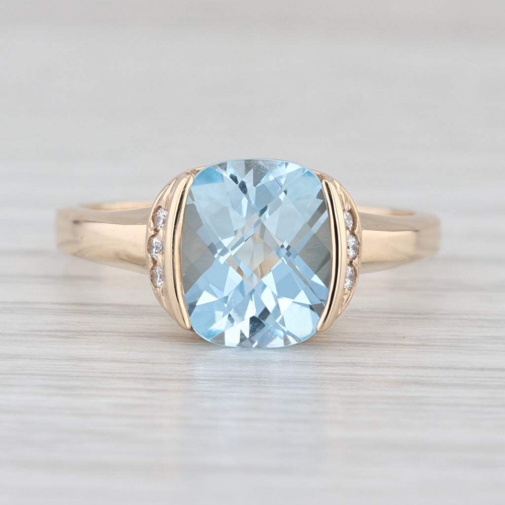 3.22ctw Blue Topaz Diamond Ring 14k Yellow Gold Size 8.5 OC Tanner