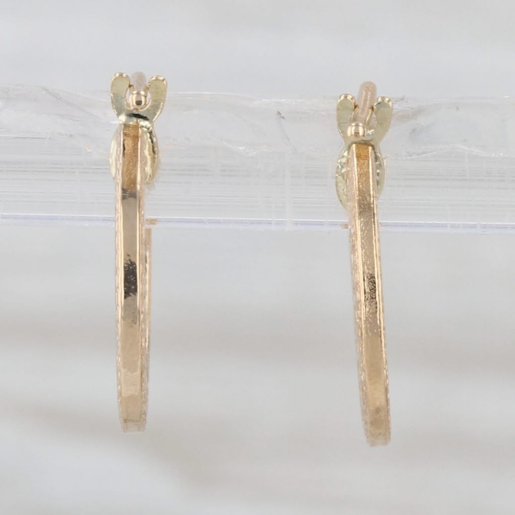 Small Greek Key Hoop Huggie Earrings 18k Yellow Gold Snap Top Round Hoops