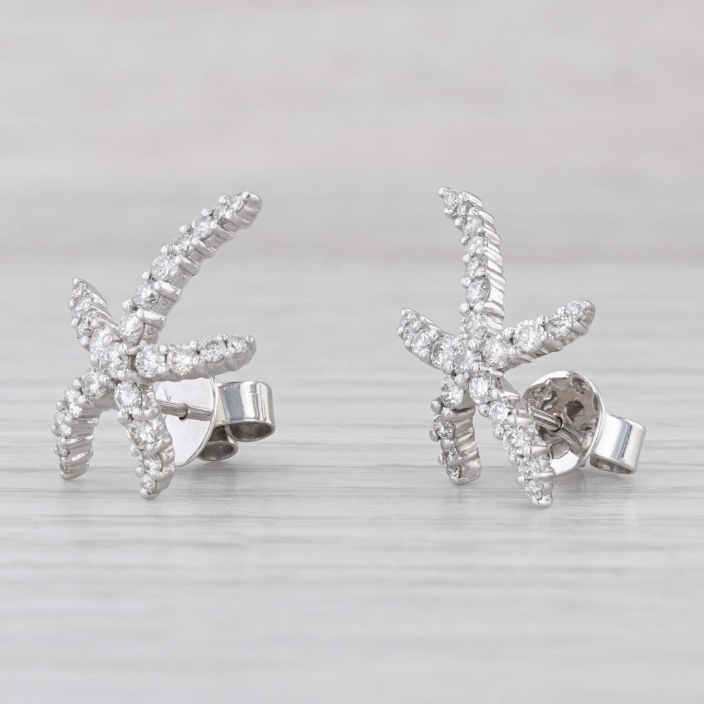 0.82ctw Diamond Starfish Stud Earrings 18k White Gold Studs Nautical