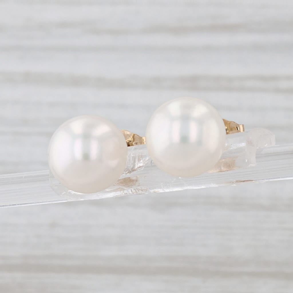 9mm Cultured Pearl Stud Earrings 14k Yellow Gold Studs