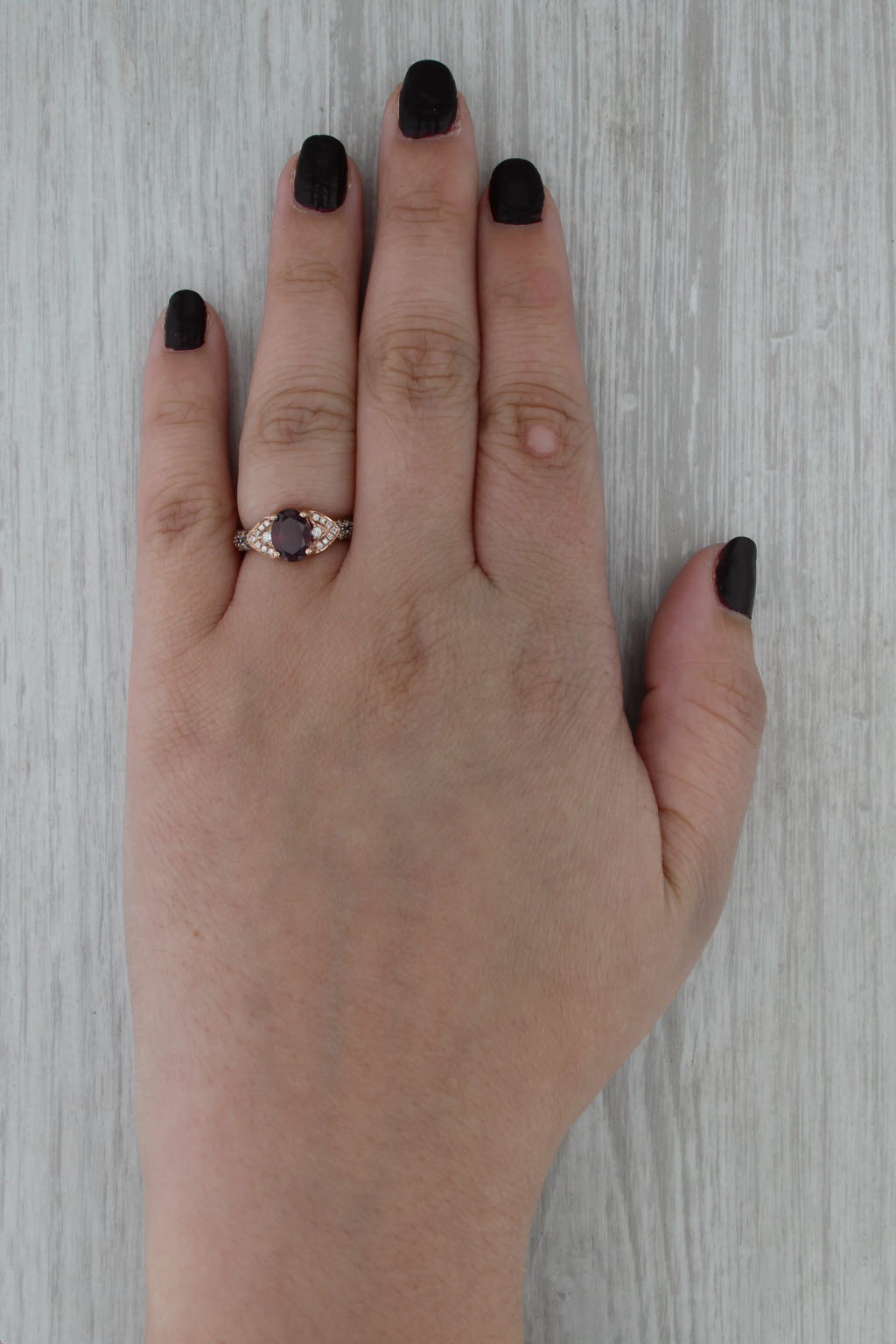 0.91ctw Rhodolite Garnet Champagne White Diamond Ring 14k Rose Gold Size 5.75