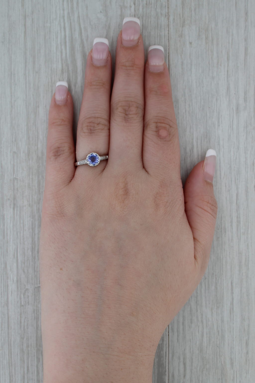 0.94ctw Tanzanite Diamond Ring 18k White Gold Sz 6.75 Engagement Cathedral Band