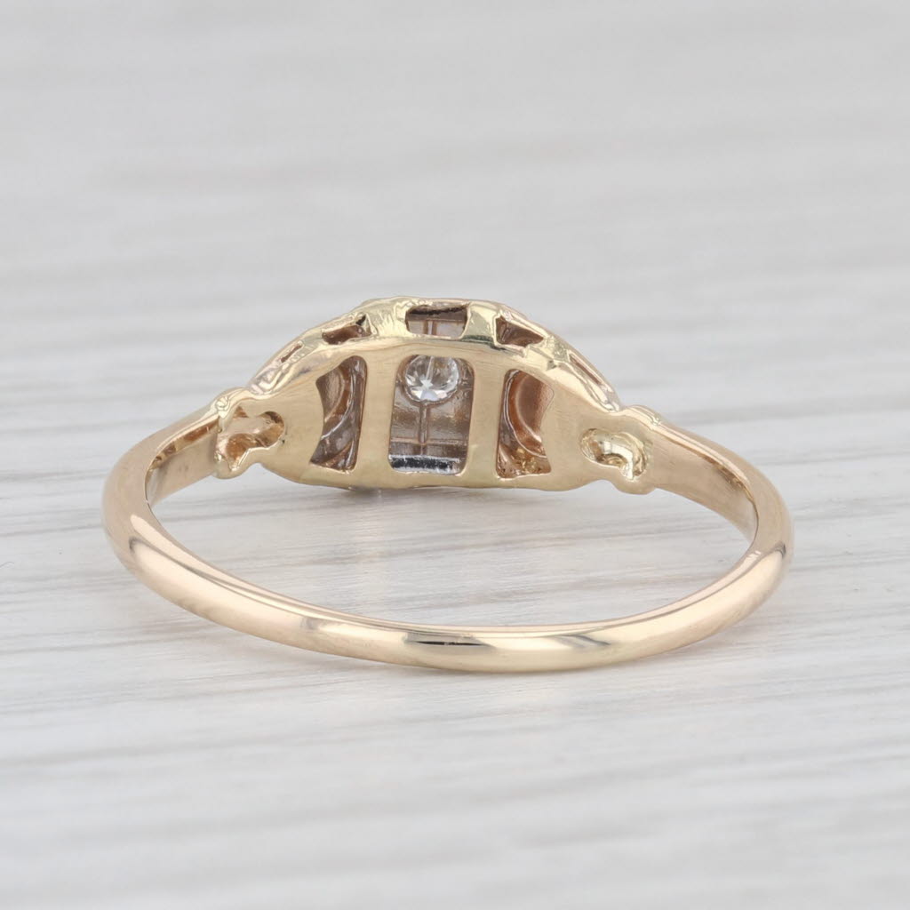 Light Gray Vintage Diamond Engagement Ring 2-Toned 14K Yellow White Gold Size 8.75