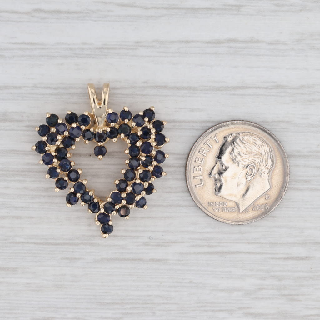 2.75ctw Blue Sapphire Cluster Open Heart Pendant 14k Yellow Gold