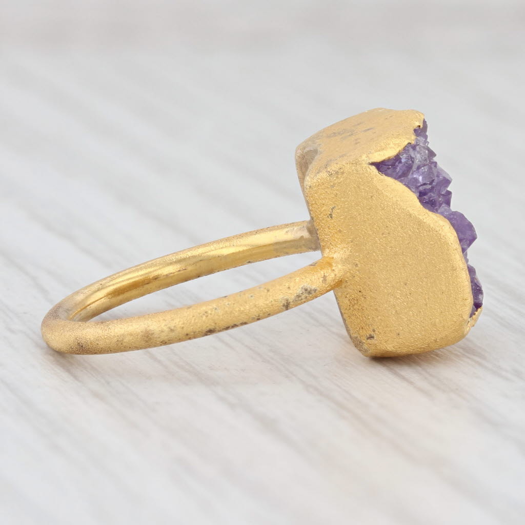 New Nina Nguyen Amethyst Druzy Ring Sterling Silver 22k Gold Vermeil Size 7