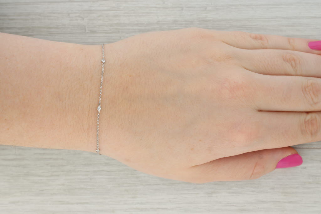 Tan New 0.16ctw Diamond By The Yard Station Bracelet 14k White Gold Adjustable Chain