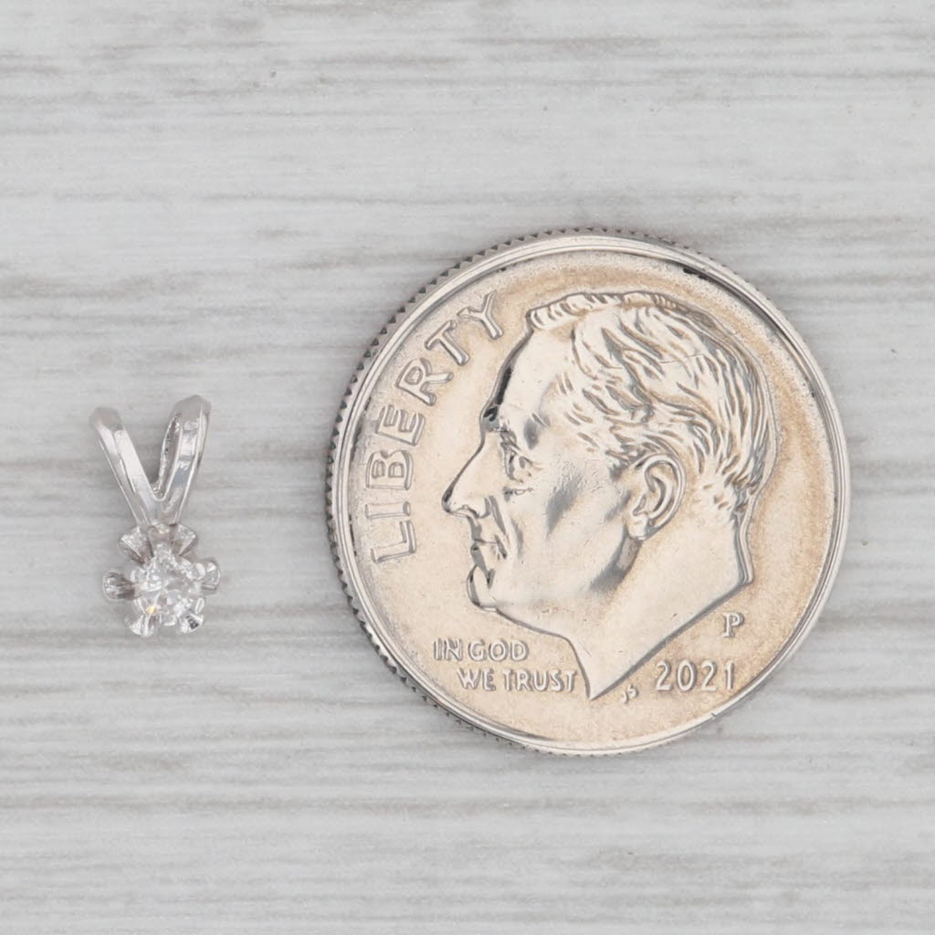 Gray Small Diamond Round Solitaire Buttercup Pendant 14k White Gold