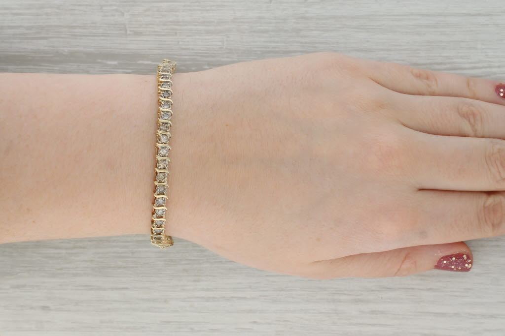 Dark Gray 4.75ctw Diamond Tennis Bracelet 14k Yellow Gold Safety Chain 7"