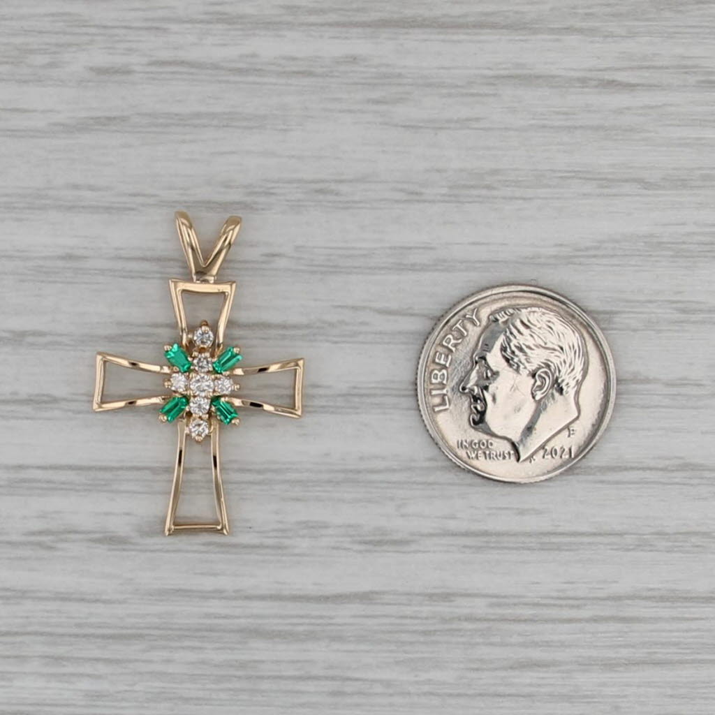 0.27ctw Emerald Diamond Cluster Open Cross Pendant 14k Yellow Gold