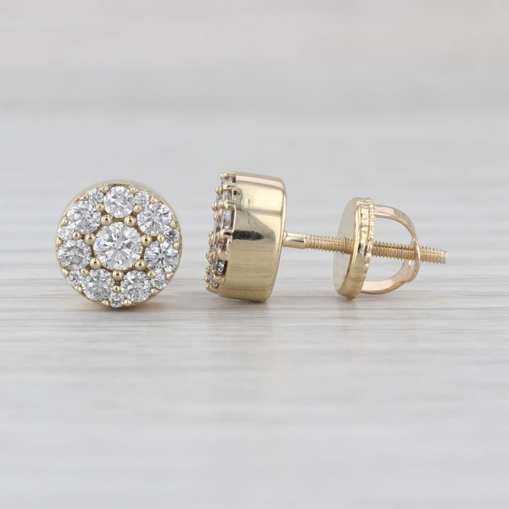 New 0.84ctw Diamond Cluster Stud Earrings 10k Yellow Gold Screw Back Studs