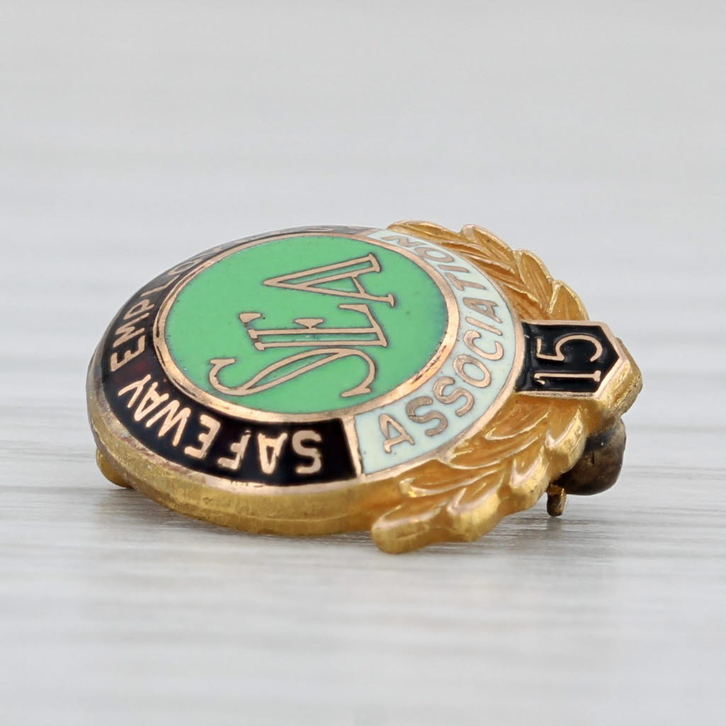 Light Gray Safeway Employee Association 15 Years Service Pin 1/10 10k Gold Filled Vintage