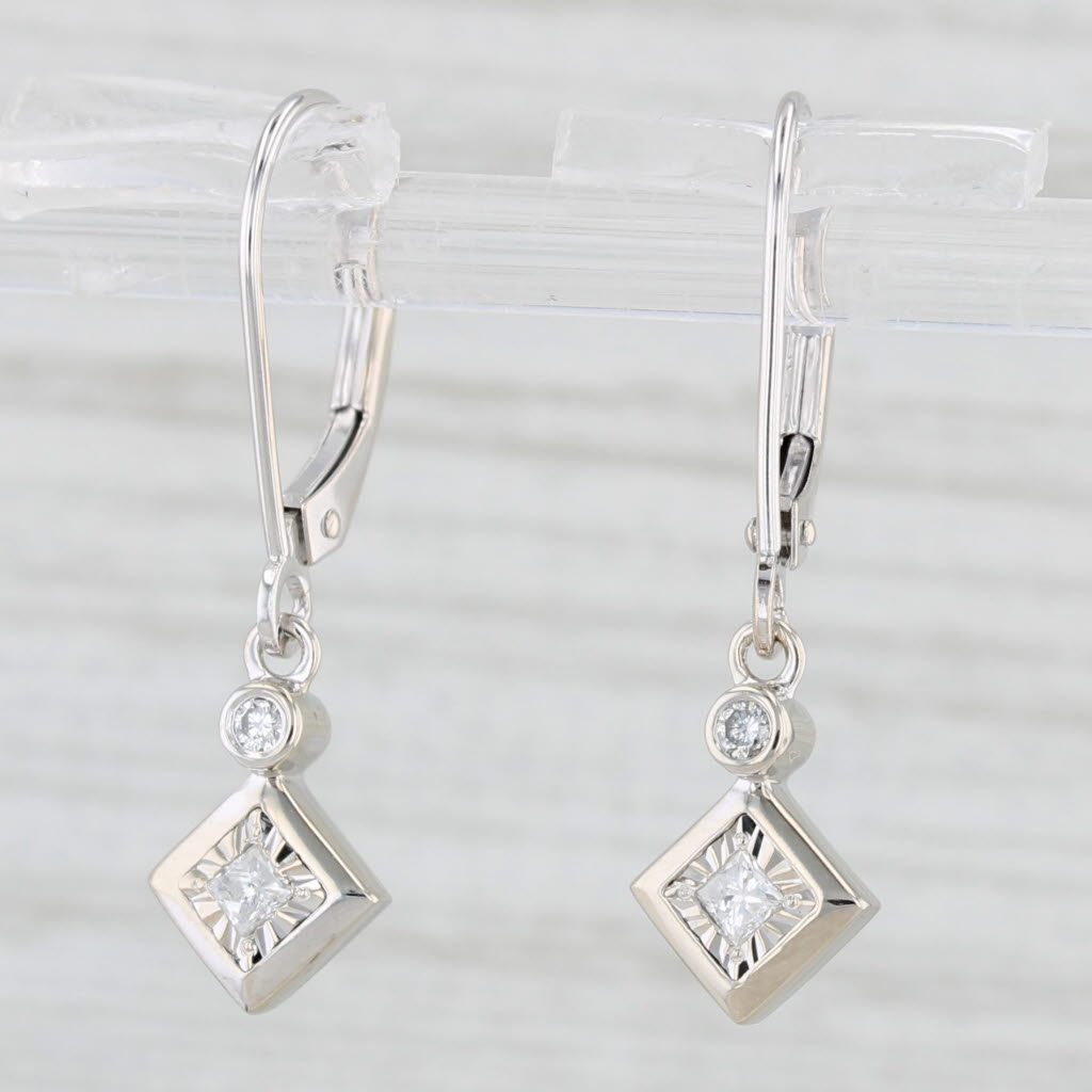 Light Gray 0.15ctw Diamond Dangle Earrings 10k White Gold Lever Backs